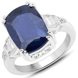 8.43 Carat Dyed Sapphire and White Topaz .925 Sterling Silver Ring