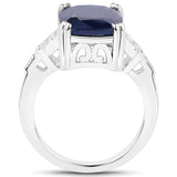 8.43 Carat Dyed Sapphire and White Topaz .925 Sterling Silver Ring