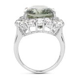 14.17 Carat Genuine Green Amethyst and White Topaz .925 Sterling Silver Ring
