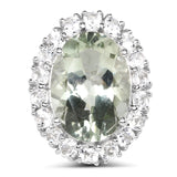 14.17 Carat Genuine Green Amethyst and White Topaz .925 Sterling Silver Ring