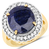 14K Yellow Gold Plated 8.59 Carat Dyed Sapphire and White Topaz .925 Sterling Silver Ring
