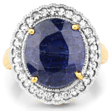 14K Yellow Gold Plated 8.59 Carat Dyed Sapphire and White Topaz .925 Sterling Silver Ring