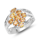 2.03 Carat Genuine Orange Sapphire and White Diamond .925 Sterling Silver Ring
