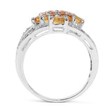 2.03 Carat Genuine Orange Sapphire and White Diamond .925 Sterling Silver Ring