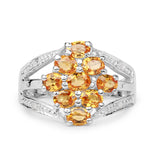 2.03 Carat Genuine Orange Sapphire and White Diamond .925 Sterling Silver Ring