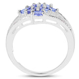 1.59 Carat Genuine Tanzanite and White Topaz .925 Sterling Silver Ring