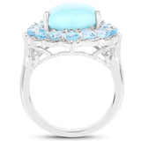 8.73 Carat Genuine Turquoise and Swiss Blue Topaz .925 Sterling Silver Ring