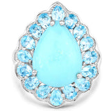 8.73 Carat Genuine Turquoise and Swiss Blue Topaz .925 Sterling Silver Ring