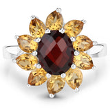 5.50 Carat Genuine Garnet and Citrine .925 Sterling Silver Ring