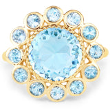 14K Yellow Gold Plated 6.59 Carat Genuine Blue Topaz .925 Sterling Silver Ring