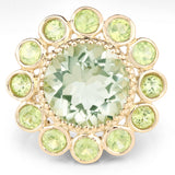 14K Yellow Gold Plated 5.90 Carat Genuine Green Amethyst and Peridot .925 Sterling Silver Ring