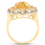 14K Yellow Gold Plated 4.89 Carat Genuine Citrine and White Topaz .925 Sterling Silver Ring
