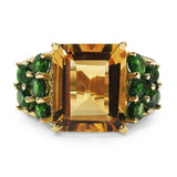 18K Yellow Gold Plated 6.85 Carat Genuine Citrine & Chrome Diopside .925 Sterling Silver Ring