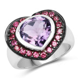 3.95 Carat Genuine Amethyst & Rhodolite .925 Sterling Silver Ring