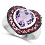 3.95 Carat Genuine Amethyst & Rhodolite .925 Sterling Silver Ring