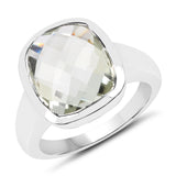 6.35 Carat Genuine Green Amethyst .925 Sterling Silver Ring
