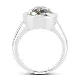 6.35 Carat Genuine Green Amethyst .925 Sterling Silver Ring