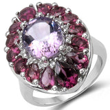 5.64 Carat Genuine Amethyst, Rhodolite & White Topaz .925 Sterling Silver Ring