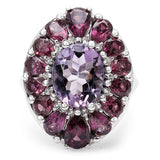 5.64 Carat Genuine Amethyst, Rhodolite & White Topaz .925 Sterling Silver Ring