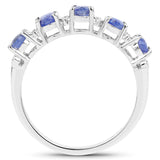 1.11 Carat Glass Filled Sapphire and White Diamond .925 Sterling Silver Ring