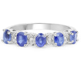 1.11 Carat Glass Filled Sapphire and White Diamond .925 Sterling Silver Ring