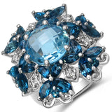 7.99 Carat Genuine Blue Topaz & White Topaz .925 Sterling Silver Ring