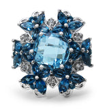 7.99 Carat Genuine Blue Topaz & White Topaz .925 Sterling Silver Ring