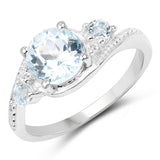 1.76 carat Genuine Blue Topaz & White Topaz .925 Sterling Silver Ring for women