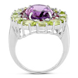 8.76 Carat Genuine Amethyst, Rhodolite & Peridot .925 Sterling Silver Ring
