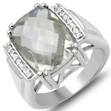 5.67 Carat Genuine Green Amethyst & White Topaz .925 Sterling Silver Ring