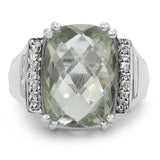 5.67 Carat Genuine Green Amethyst & White Topaz .925 Sterling Silver Ring