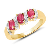 14K Yellow Gold Plated 0.93 Carat Genuine Glass Filled Ruby .925 Sterling Silver Ring