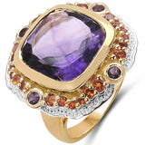 18K Yellow Gold Plated 10.12 Carat Genuine Amethyst & Citrine .925 Sterling Silver Ring