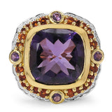 18K Yellow Gold Plated 10.12 Carat Genuine Amethyst & Citrine .925 Sterling Silver Ring