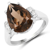 5.35 Carat Genuine Smoky Quartz and White Topaz .925 Sterling Silver Ring