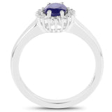 1.09 Carat Genuine Glass Filled Sapphire and White Topaz .925 Sterling Silver Ring