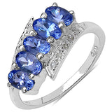 1.30 Carat Genuine White Diamond & Tanzanite .925 Sterling Silver Ring