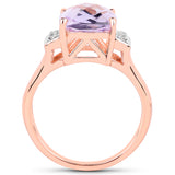 14K Rose Gold Plated 3.88 Carat Genuine Pink Amethyst and White Topaz .925 Sterling Silver Ring