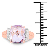 14K Rose Gold Plated 3.88 Carat Genuine Pink Amethyst and White Topaz .925 Sterling Silver Ring