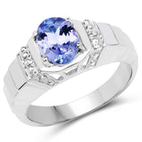 1.16 ct. Genuine Tanzanite and White Diamond .925 Sterling Silver Ring