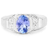 1.16 ct. Genuine Tanzanite and White Diamond .925 Sterling Silver Ring