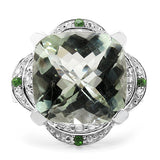 7.28 Carat Genuine Green Amethyst & Chrome Diopside .925 Sterling Silver Ring