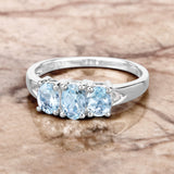 0.95 Carat Genuine Aquamarine and White Diamond .925 Sterling Silver Ring