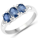 3.99 Carat Genuine Blue Sapphire White Topaz .925 Silver 3 Pc Jewelry Set Ring Earring Pendant Chain