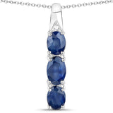 3.99 Carat Genuine Blue Sapphire White Topaz .925 Silver 3 Pc Jewelry Set Ring Earring Pendant Chain
