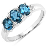 1.35 Carat Genuine London Blue Topaz and White Diamond .925 Sterling Silver Ring