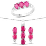 3.91 Carat Genuine Ruby & White Topaz .925 Silver 3 Piece Jewelry Set (Ring Earring & Pendant Chain)
