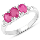 3.91 Carat Genuine Ruby & White Topaz .925 Silver 3 Piece Jewelry Set (Ring Earring & Pendant Chain)