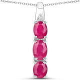 3.91 Carat Genuine Ruby & White Topaz .925 Silver 3 Piece Jewelry Set (Ring Earring & Pendant Chain)