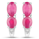 3.91 Carat Genuine Ruby & White Topaz .925 Silver 3 Piece Jewelry Set (Ring Earring & Pendant Chain)